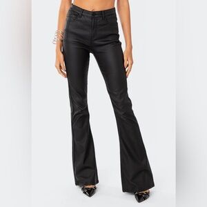 Edikted Luna Faux Leather Flare Jeans Small
